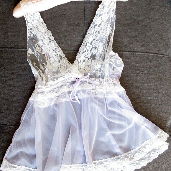 Vintage Sheer Lacy Nylon Babydoll S/M - Picture 4 of 8